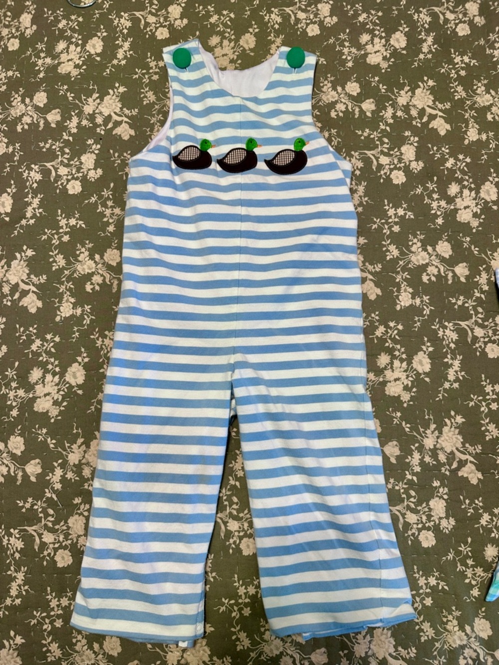 Stitchy Fish Blue & White Striped Romper with Ducks